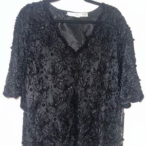 Vintage Black Beaded Top - Plus Size 3x